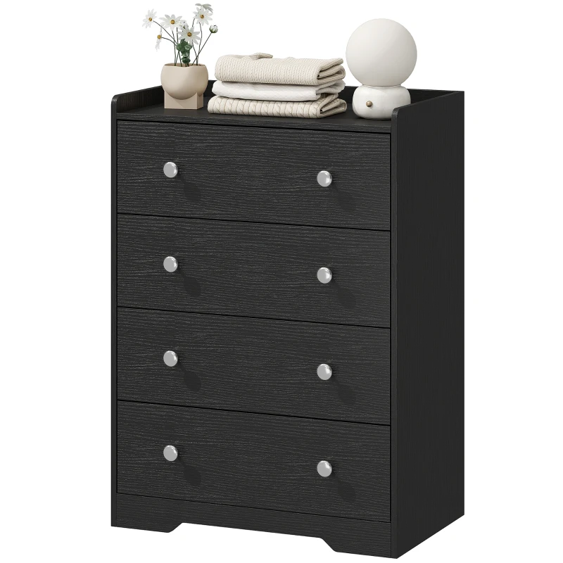 HOMCOM 4 Drawer Chest of Drawers, Modern Dresser for Bedroom, Storage Cabinet for Living Room Entryway, Black Wood Effect