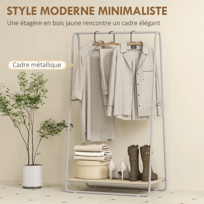 HOMCOM Portant à vêtement 3 en 1, portemanteau avec porte-chaussures, tringles supérieures et latérales, gris