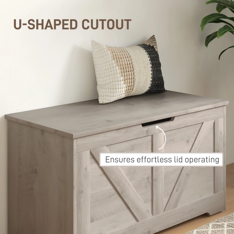 HOMCOM 100L Home Storage Box, with Safety Hinge - Grey Wood-Effect