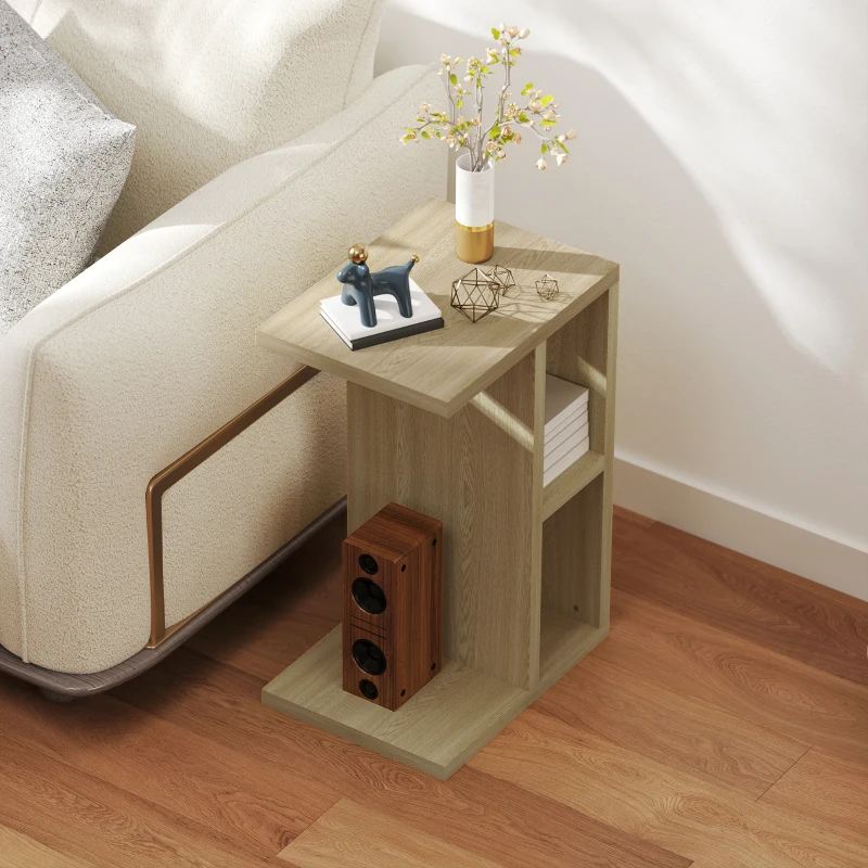 HOMCOM Table d'appoint 3 niveaux en forme de C avec 2 compartiments ouverts, 40 x 29,8 x 60 cm, chêne