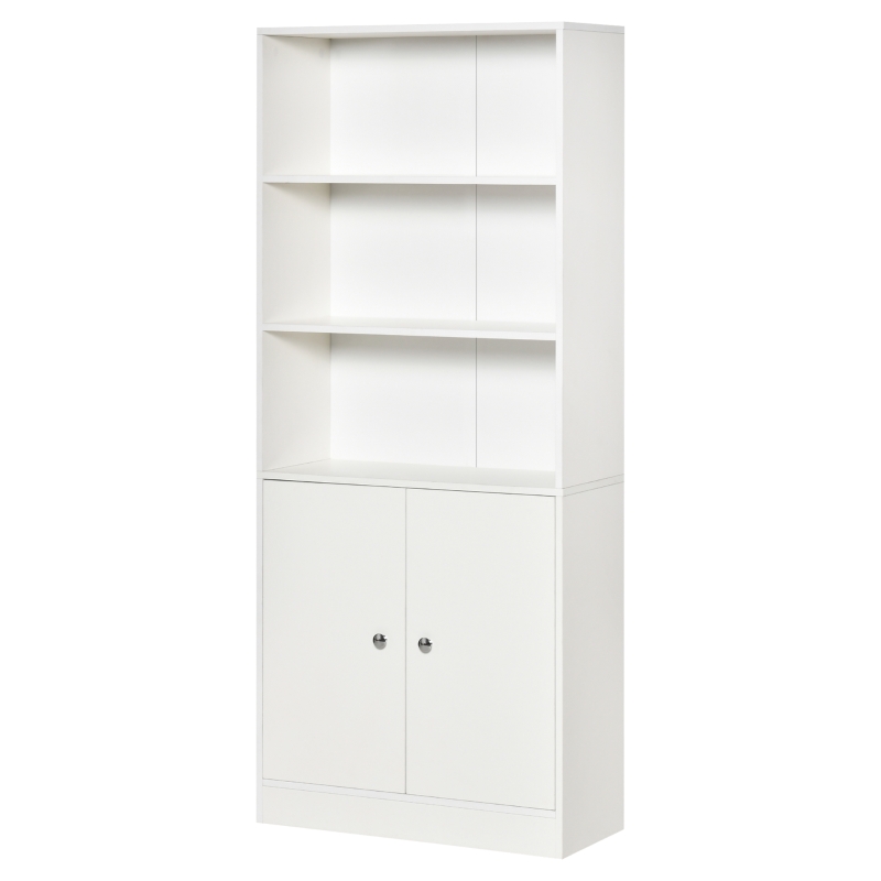 HOMCOM Estantería Librería con 3 Compartimentos Abiertos y 1 Armario con Estante Ajustable Almacenaje para Salón Estudio 70x29,5x167 cm Blanco