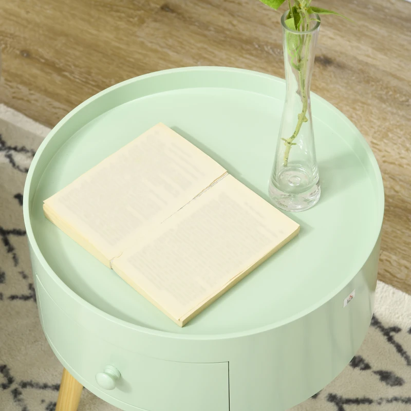 HOMCOM Table basse table de chevet table de nuit ronde design scandinave bout de canapé avec tiroir pieds effilés inclinés