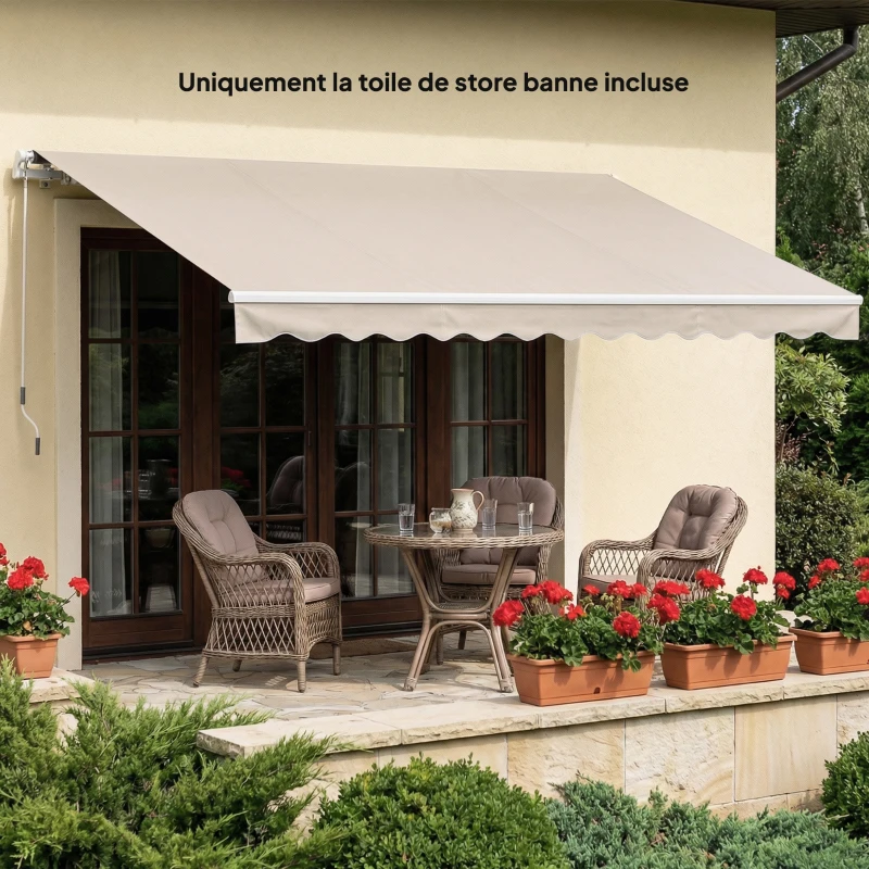 Outsunny Toile de Rechange Store Banne avec Lambrequin, Déperlante, Toile de Remplacement pour Store 3,5 x 2,5 m Crème
