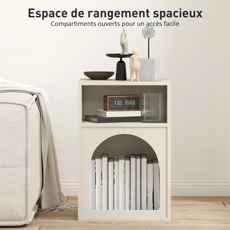 HOMCOM Table de chevet, table de nuit avec compartiments ouverts, design arqué, 40 x 30 x 60 cm, crème