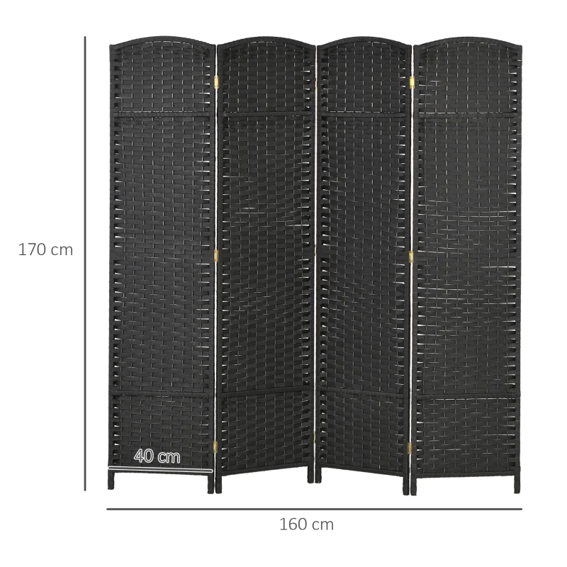 HOMCOM Biombo Separador de Ambientes de 4 Paneles Biombo Plegable 160x170 cm para Salón Dormitorio Oficina Negro