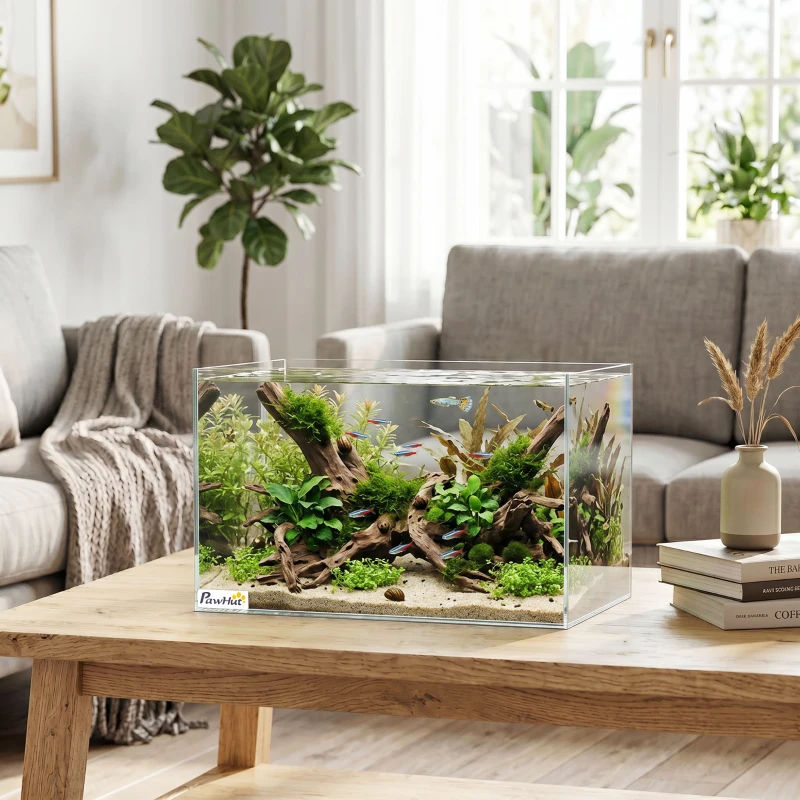 PawHut Fish Tank Bare Glass for DIY Glass Aquarium with Protective Base Mat 24L Transparent for Fish Shrimps
