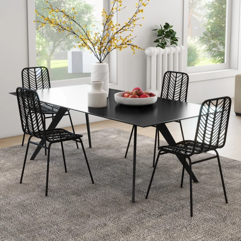 HOMCOM Lot de 4 chaises de salle à manger design bohème en résine tressée imitation rotin et piètement métal - 44 x 58 x 85 cm