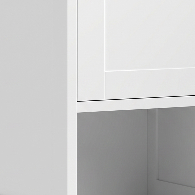 HOMCOM Móvel de Casa de Banho Alto Móvel de Arrumação com 2 Portas 2 Compartimentos Abertos Prateleira Ajustável Branco