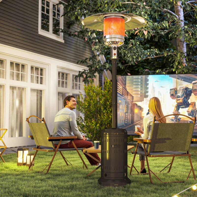 Outsunny chauffage exterieur terrasse, parasol chauffant gaz portable 11 KW niveaux de chauffe réglable 82x82x223cm noir