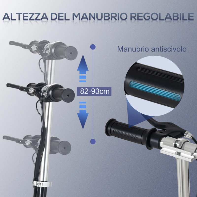HOMCOM Monopattino Elettrico Pieghevole Altezza Regolabile 82-93cm con Freno Velocità 12km/h, Nero
