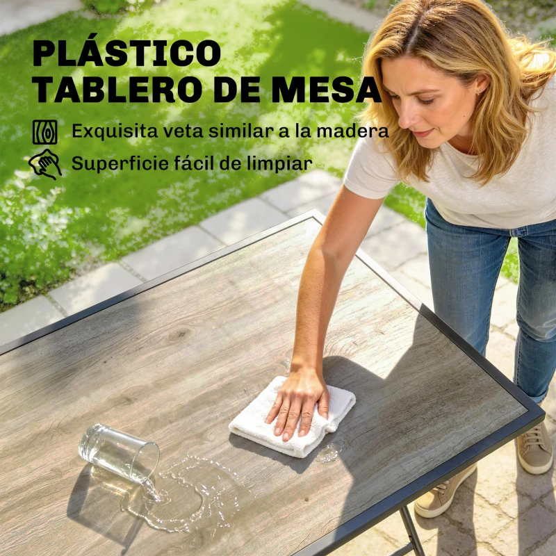 Outsunny Conjunto de Mesa y Sillas Jardín de 5 Piezas Muebles de Jardín Exterior con 4 Sillas Plegables y Mesa Plegable Gris