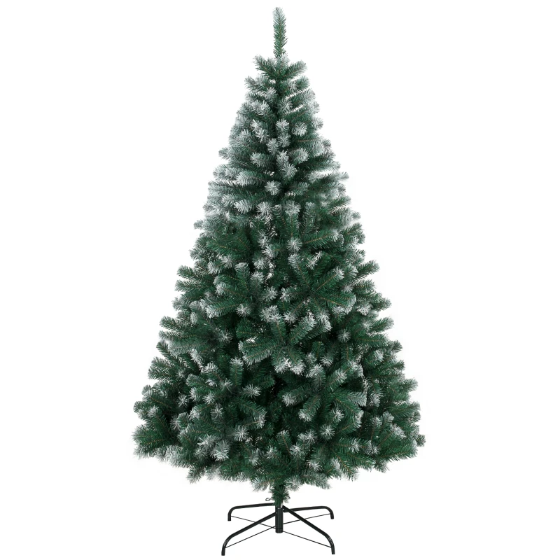 HOMCOM Brad de Crăciun cu 700 Ramuri Ignifuge, Efect Înzăpezit Realist și Bază din Oțel, 100x100x180 cm, Verde