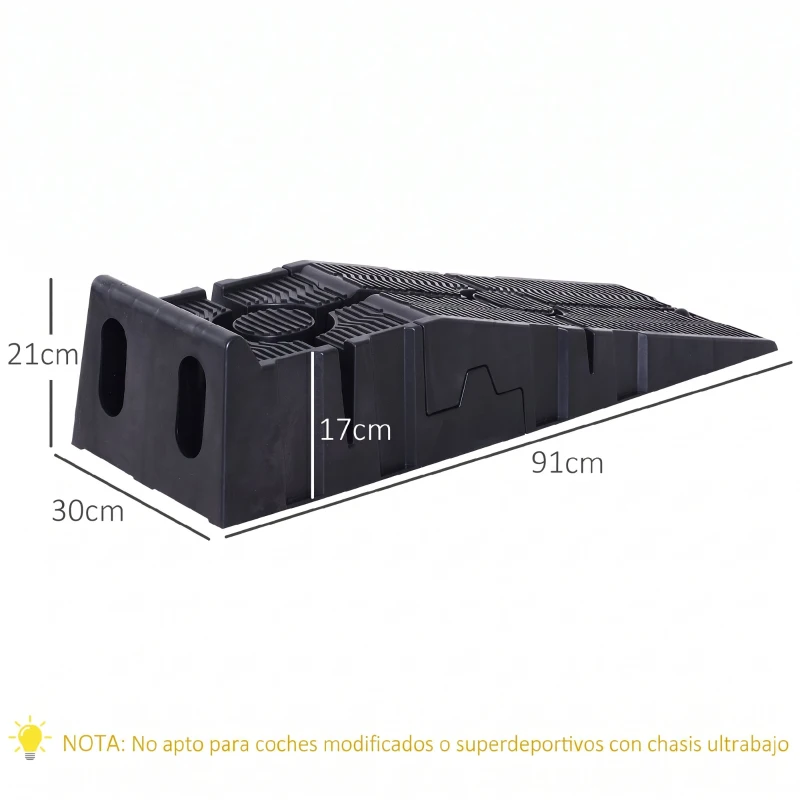 DURHAND Juego de 2 Rampas Portátiles de Plástico Carga 3 Toneladas para Coches Estándares Furgonetas Pequeñas 91x30x21 cm Negro