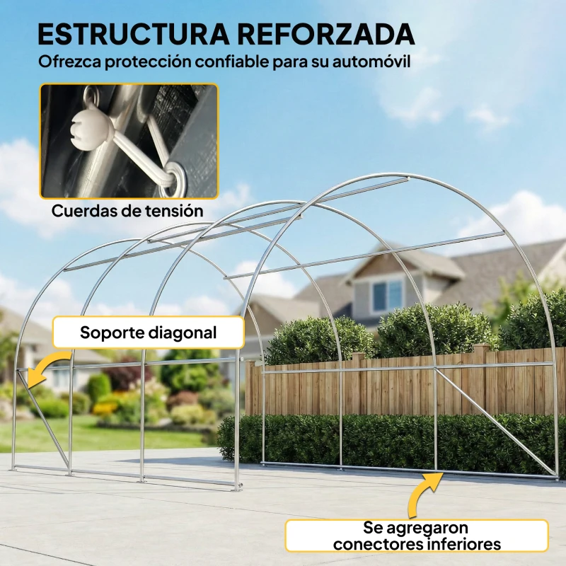 Outsunny Garaje Exterior para Coche 5x3 m Anti-UV con Toldo de Tela PE Desmontable y Marco de Acero Galvanizado Gris