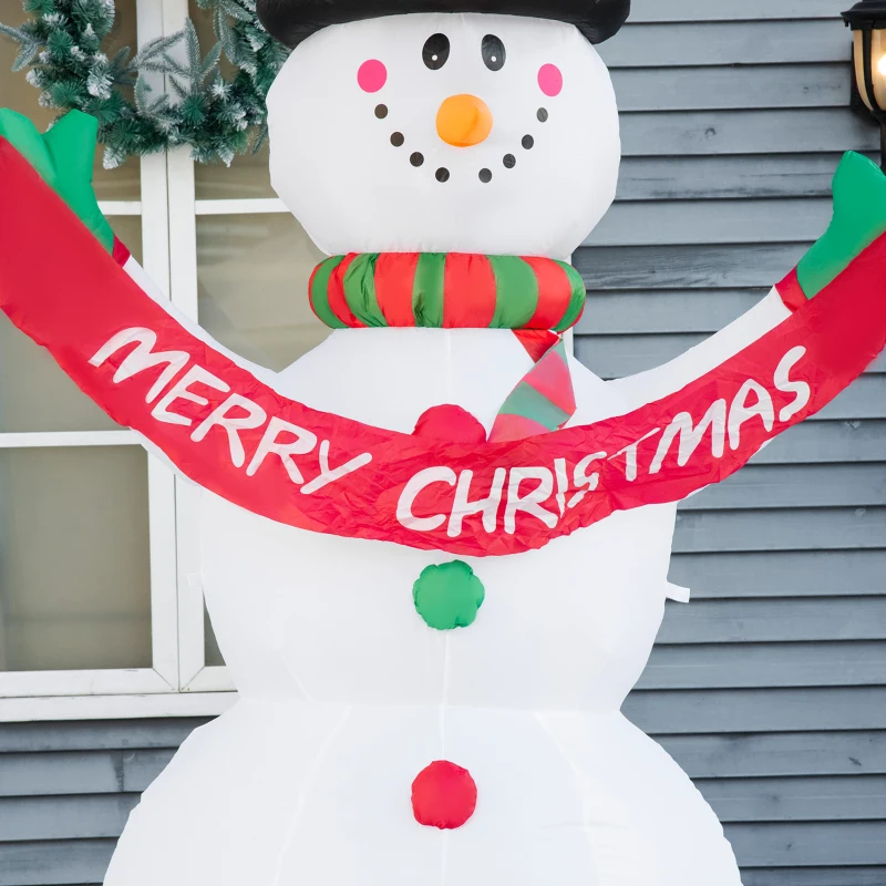 HOMCOM Pupazzo di Neve Gonfiabile Gigante Alto 243cm con Luci a LED Decorazione da Esterno o Giardino
