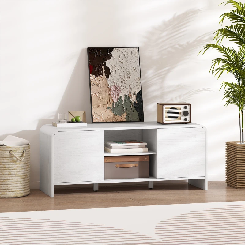 HOMCOM Meuble TV meuble télé pour téléviseur jusqu'à 55 pouces 2 portes 2 compartiments étagère réglable 110x35x45cm blanc