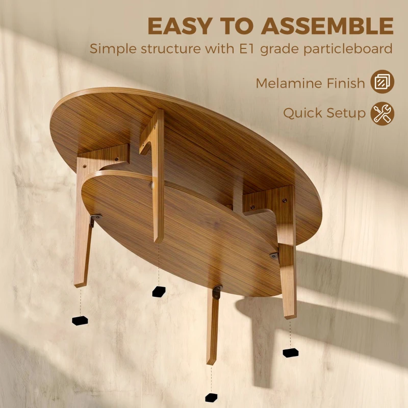 HOMCOM Table Basse Ovale à 2 Niveaux, Table de Salon Moderne avec Étagère Inférieure Ouverte, 80 x 50 x 45 cm, Chêne