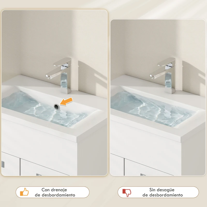 kleankin Conjunto de Muebles de Baño de Pared 4 Piezas Incluye Espejo Armario con Lavabo Cerámico y Columna de Baño Blanco