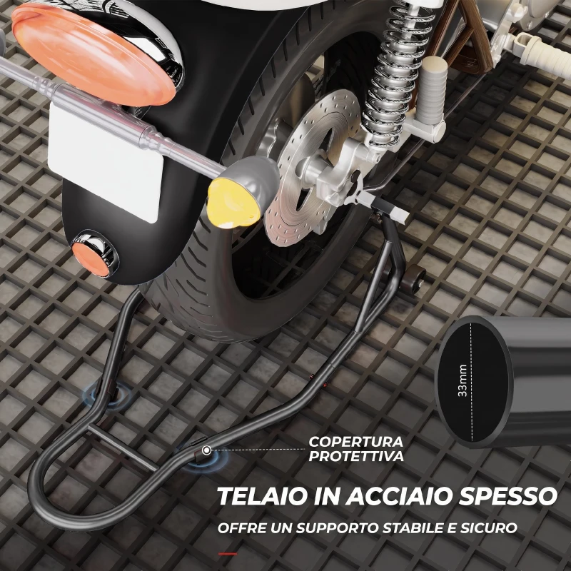 HOMCOM Cavalletto Posteriore per Moto con Tappetino Antiscivolo, Cavalletto Moto Adattatori Regolabili, 200 kg, per Pneumatici da 18", 17" e 10"