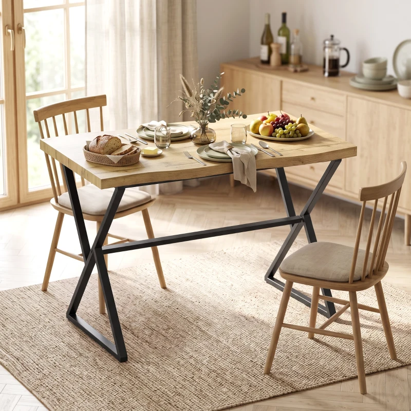 HOMCOM Mesa de Comedor para 2 Personas, Mesa de Cocina, Estilo Moderno con Tablero Grueso, 110 x 67 x 75,5 cm, Negro y Roble