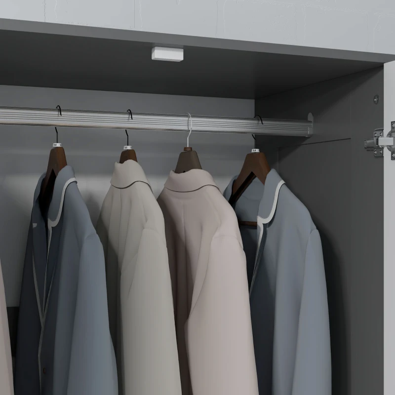HOMCOM Modern Clothes Storage Cupboard Unit, 3 Drawer 2 Door Wardrobe with Hanging Rod, Grey
