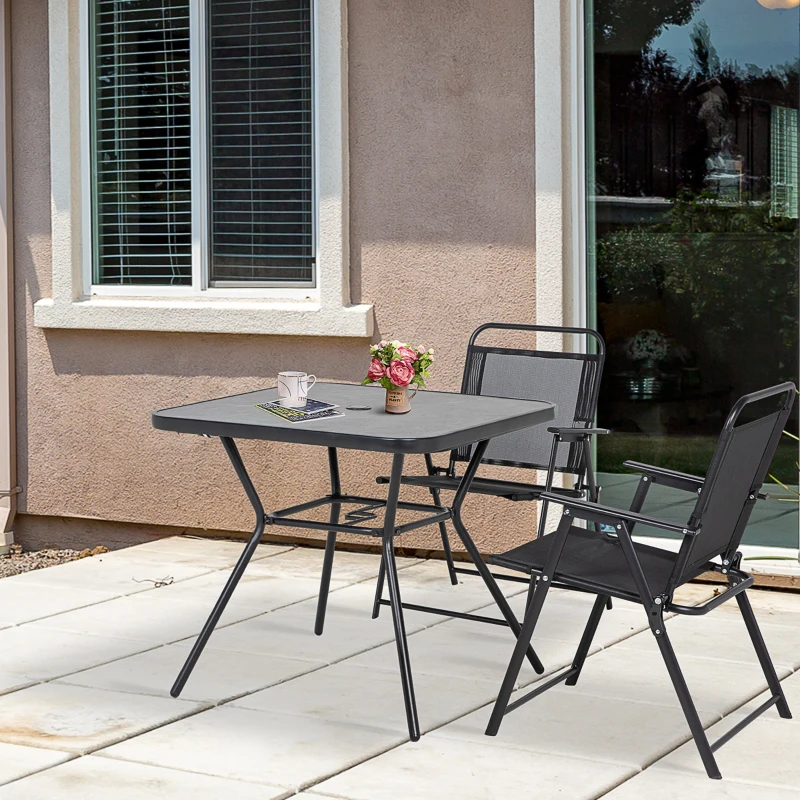 Outsunny Square Outdoor Table, Patio Bistro Coffee Table with Faux-marbled Top and 42mm Umbrella Hole for Garden