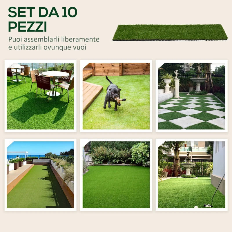 Outsunny Piastrelle da Giardino con Erba Sintetica 30x30cm 10 Pezzi, Prato Artificiale Realistico, Verde
