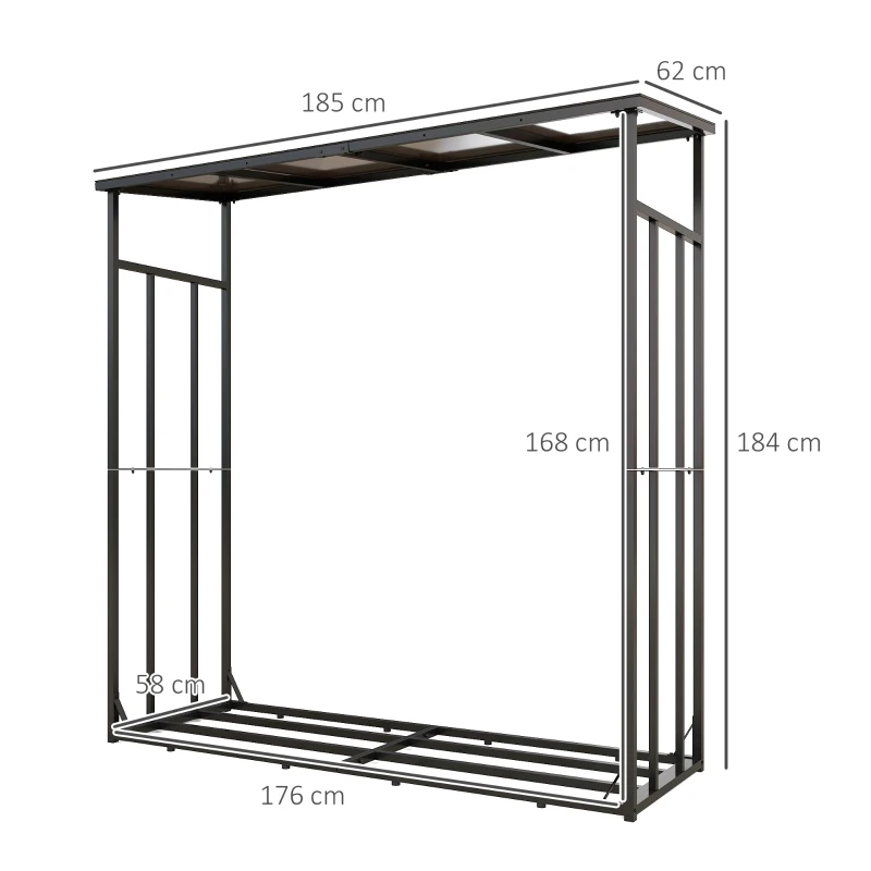 Outsunny Abri-bûches range-bûche extérieur charge maximale 2000 kg avec housse de protection imperméable 185 x 62 x 184 cm noir