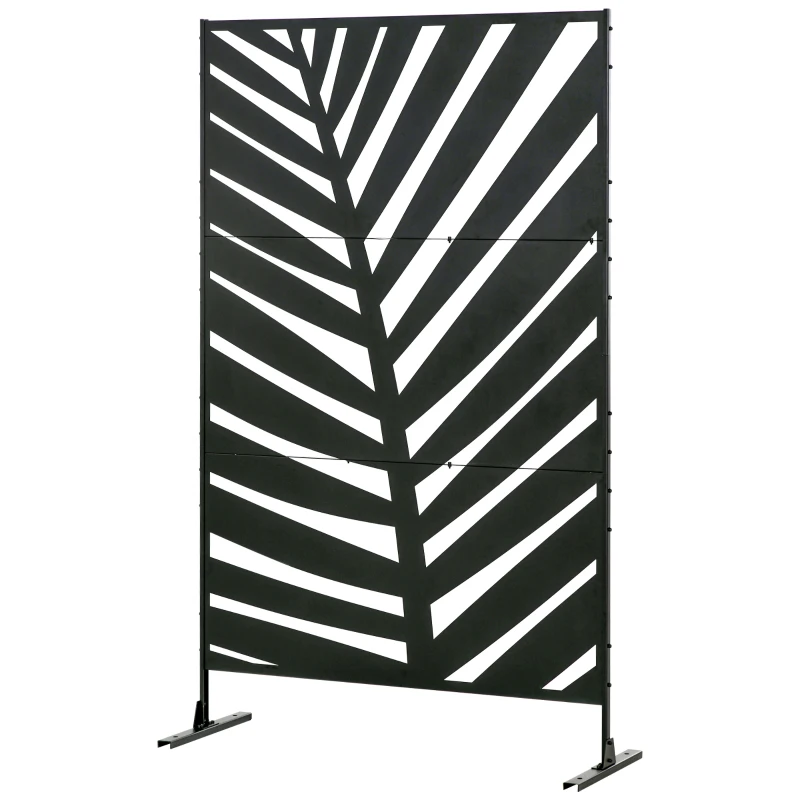 Outsunny Panou pentru Intimitate Exterior din Metal, 122 x 198 cm, Divizor Decorativ cu Suport și Șuruburi de Ancorare, Panou Autoportant pentru Grădină, Terasă, Piscină, Frunză de Bananier