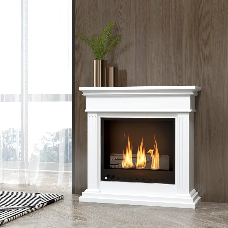 HOMCOM Camino a Bioetanolo con 3 Bruciatori da 0.4L, Pannello in Vetro e Copertura 18㎡, 76x28x76cm, Bianco