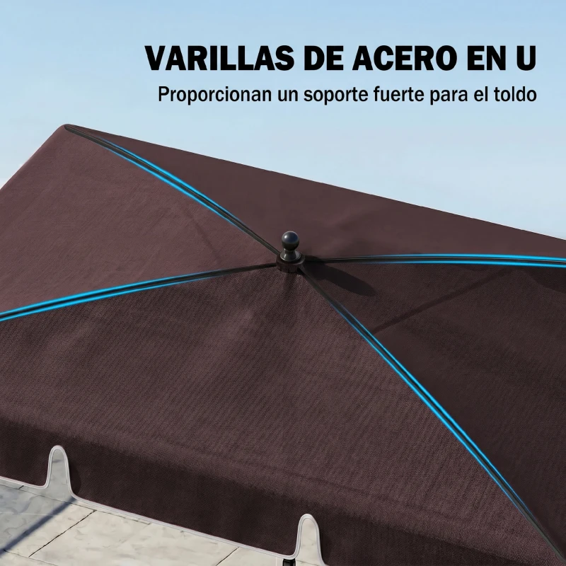 Outsunny Sombrilla de Terraza de Aluminio 2x1,3x2,5 m Parasol de Jardín Rectangular con Función de Inclinación Café