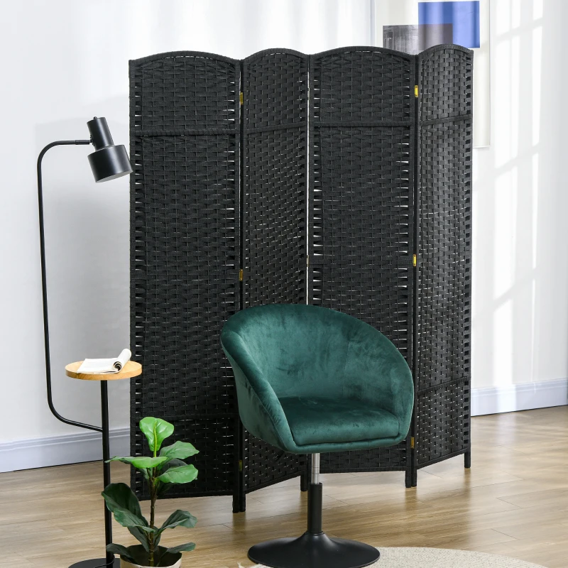 HOMCOM Biombo Separador de Ambientes de 4 Paneles Biombo Plegable 160x170 cm para Salón Dormitorio Oficina Negro