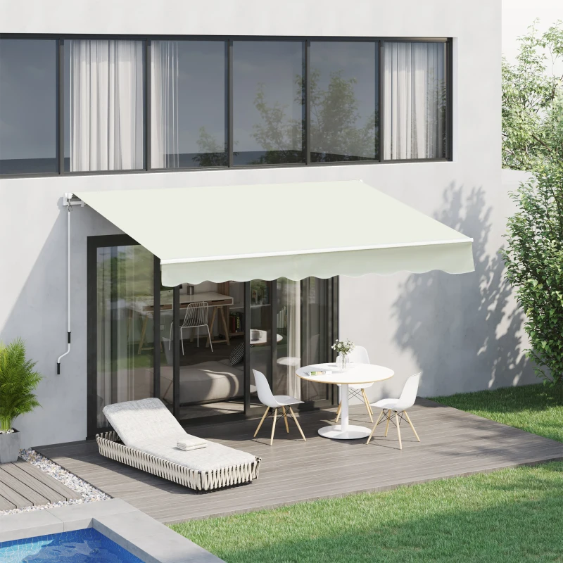Outsunny Toldo Manual 395x245 cm con Manivela Toldo Balcón Patio Terraza de Aluminio y Tejido Poliéster 280 g/m² Anti-UV Blanco