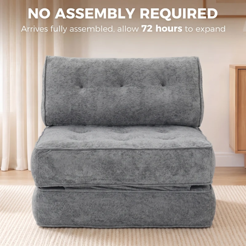 HOMCOM Fauteuil Convertible 1 Place 95 x 220 cm avec 2 Oreillers, Siège Épais, Fauteuil-Lit Chauffeuse 3 en 1, Gris Clair