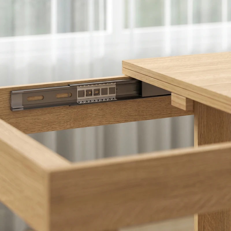 HOMCOM Folding Dining Table Under-Table Storage Extendable Kitchen Table Steel Rail Oak Effect