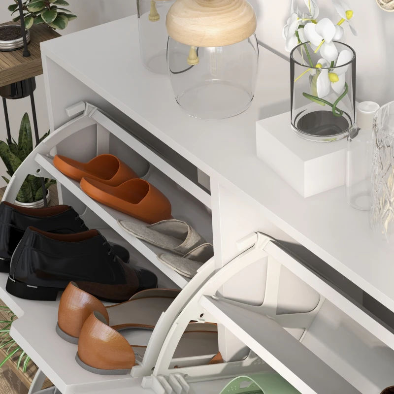 HOMCOM Zapatero Estrecho con 4 Cajones Abatibles y Patas de Madera Mueble Zapatero para 16 Pares 95x26x95 cm Blanco
