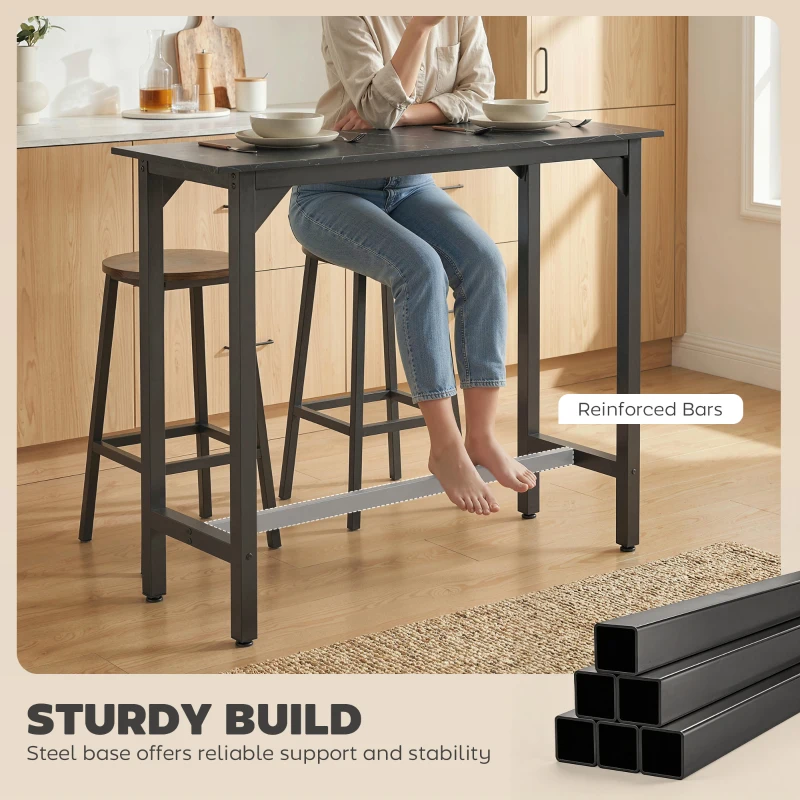 HOMCOM Rectangular Bar Table, Marble Effect Pub Coffee Table for Small Space, Breakfast Dining, Black Marble Effect