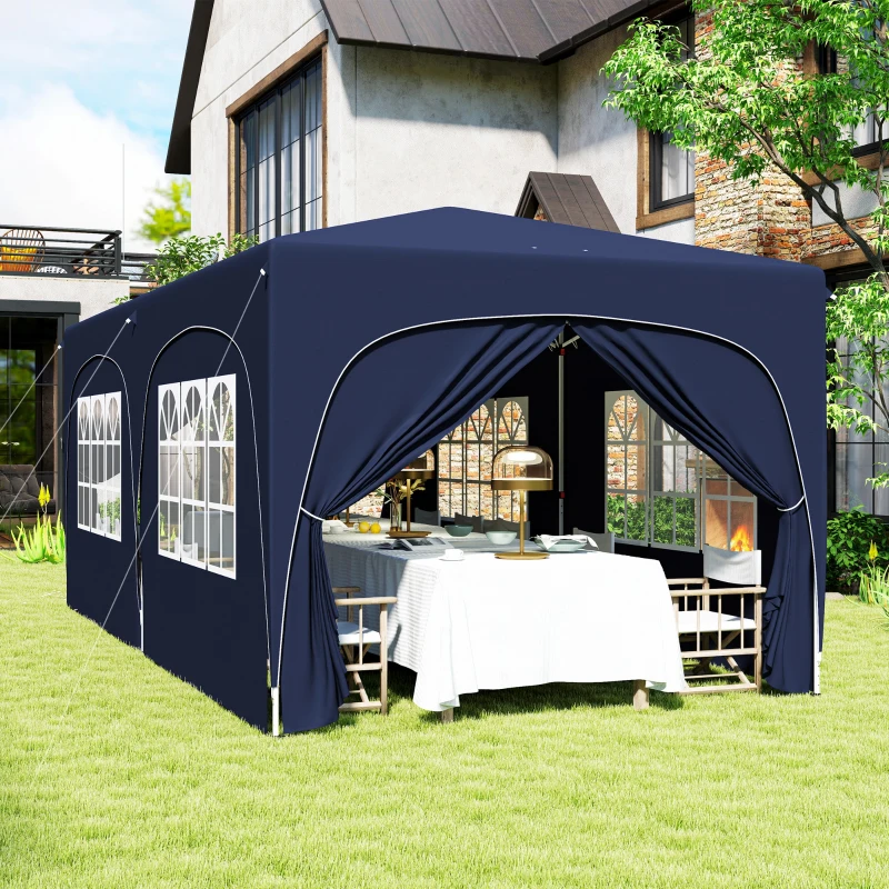 Outsunny Cenador Plegable 3x6 m Gazabo con Paneles Laterales UPF50+ Altura Ajustable Bolsa de Transporte Azul Oscuro