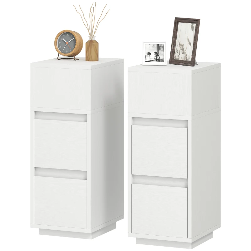HOMCOM Set di 2 Comodini con 2 Cassetti e Ripiano Aperto Moderni e Salvaspazio, 25x30x65 cm, Bianco