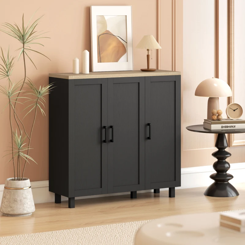 HOMCOM Sideboard Buffet Cabinet, Kitchen Storage Cabinet with 3 Doors and Adjustable Shelves for Living Room, Kitchen, Black