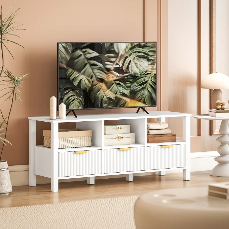 HOMCOM Mueble de TV Moderno con 3 Cajones y 3 Estantes Abiertos para Televisión 43-55 Pulgadas 120x39,5x50 cm Blanco