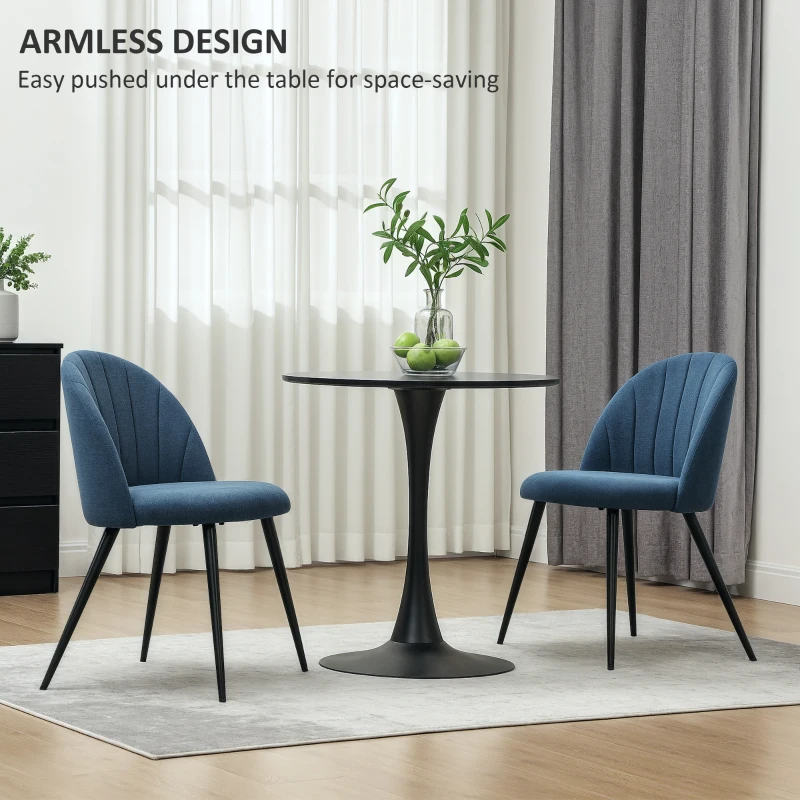HOMCOM Dining Chairs Set of 2, Modern Upholstered Kitchen Chairs with Metal Legs, Shell Backrest and Padded Seat for Dining Room, Bedroom, Living Room, Vanity, Blue