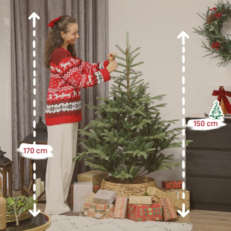 HOMCOM Árbol de Navidad Artificial 150 cm con 492 Ramas y Soporte Metálico Plegable Fácil Montaje para Salón Interior Verde