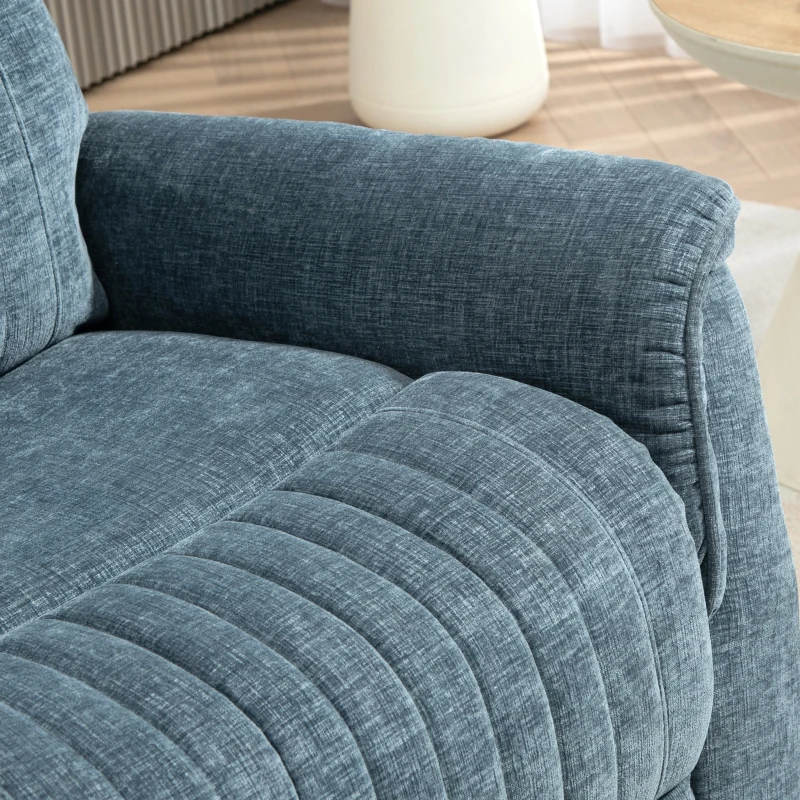 HOMCOM Fauteuil inclinable manuel pivotant avec repose-pieds rétractable, dossier réglable, bleu