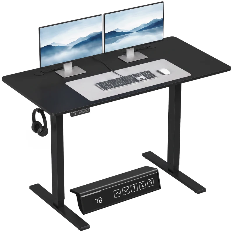 HOMCOM Standing Desk Memory Control Height Adjustable Desk 2 Cable Holes LED Display Sit Stand Desk Black