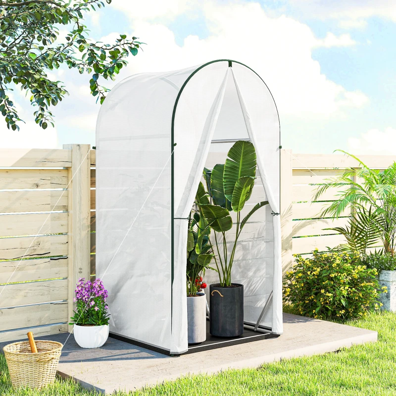 Outsunny Mini Greenhouse, Portable Green House with Roll-Up Door, PE Base, Small Greenhouse, 100 x 100 x 195 cm, White