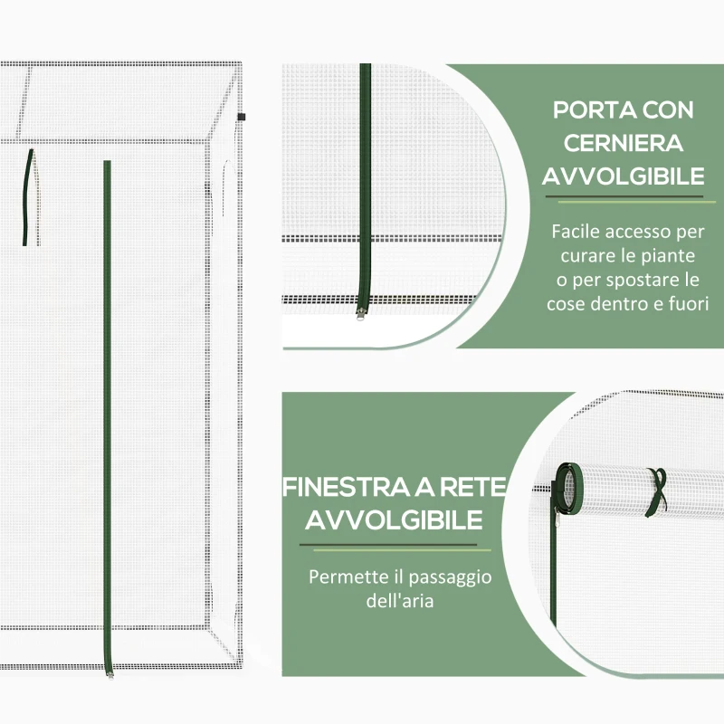 Outsunny Serra da Giardino con Porta Avvolgibile e Bordi Estesi, in Acciaio e PE, 200x76x168 cm, Bianco