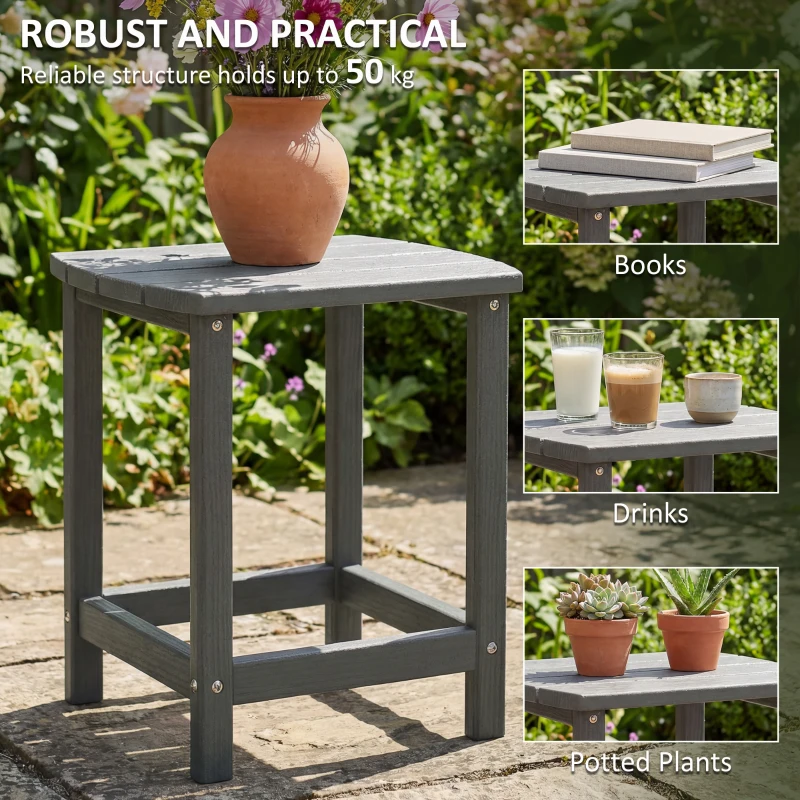 Outsunny Outdoor Side Table, Garden Coffee Table, All-Weather Adirondack Side Table for Garden, Beach, Indoor Outdoor, Grey