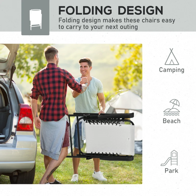 Outsunny Set of 6 Patio Folding Chair Set, Garden Portable Outdoor Chairs with Armrest and Breathable Mesh Fabric Seat and Backrest, for Camping, Beach, Deck, Lawn, Cream White