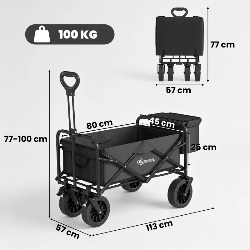 Outsunny Carro Plegable con Bolsa Térmica Desmontable Longitud y Ángulo del Mango Ajustables y Bolsa de Transporte Negro